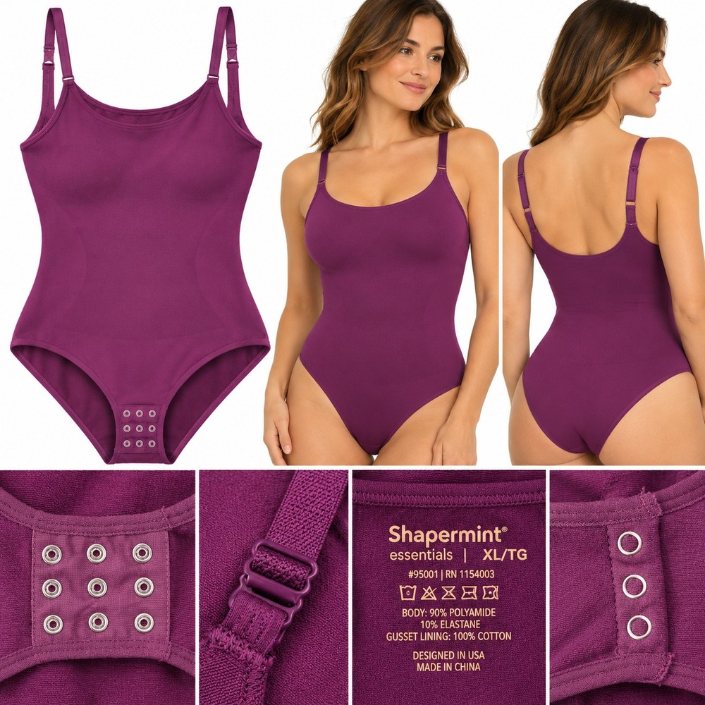 Shapermint Essentials Bodysuit XL Mulberry Purple Shapewear Tummy Control 95001